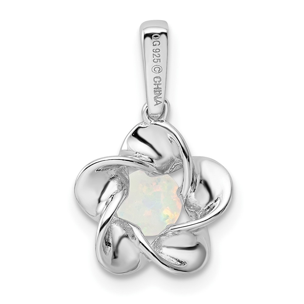 Sterling Silver Rhodium-plated Floral Created Opal Pendant (QBPD31OCT)