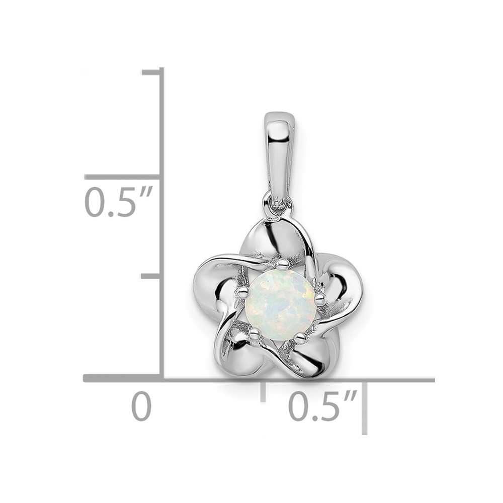Sterling Silver Rhodium-plated Floral Created Opal Pendant (QBPD31OCT)