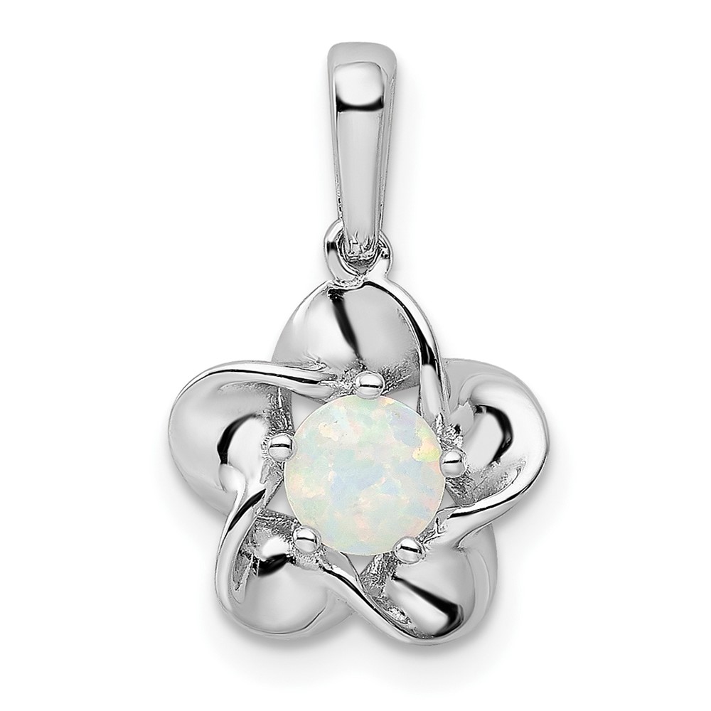 Sterling Silver Rhodium-plated Floral Created Opal Pendant (QBPD31OCT)