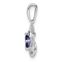 Sterling Silver Rhodium-plated Floral Created Sapphire Pendant view 2