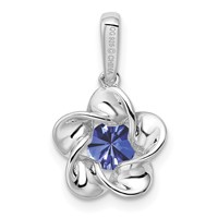 Sterling Silver Rhodium-plated Floral Created Sapphire Pendant view 4