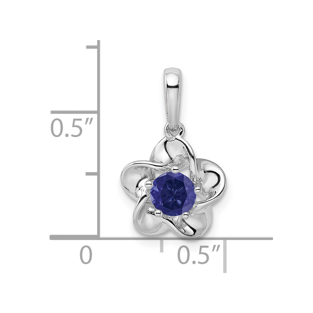 Sterling Silver Rhodium-plated Floral Created Sapphire Pendant (QBPD31SEP)