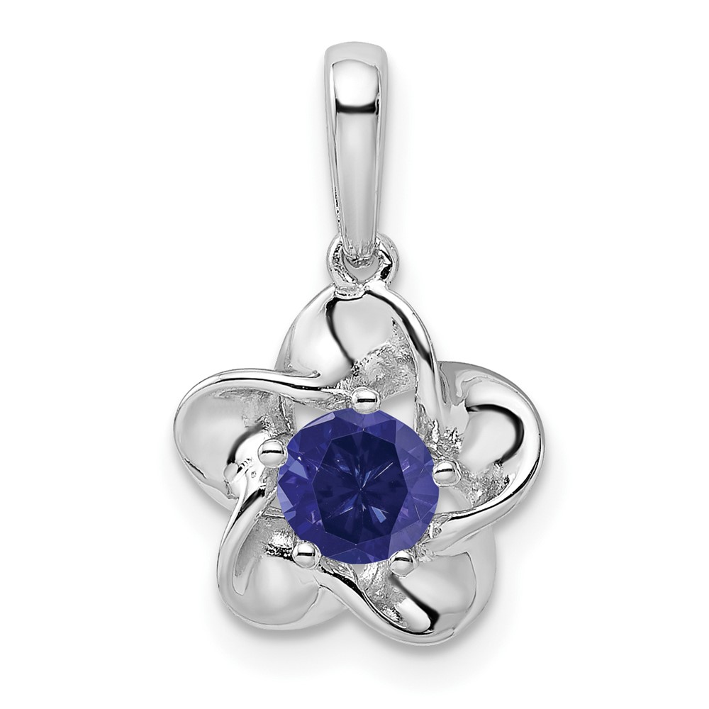 Sterling Silver Rhodium-plated Floral Created Sapphire Pendant (QBPD31SEP)