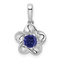 Sterling Silver Rhodium-plated Floral Created Sapphire Pendant view 1