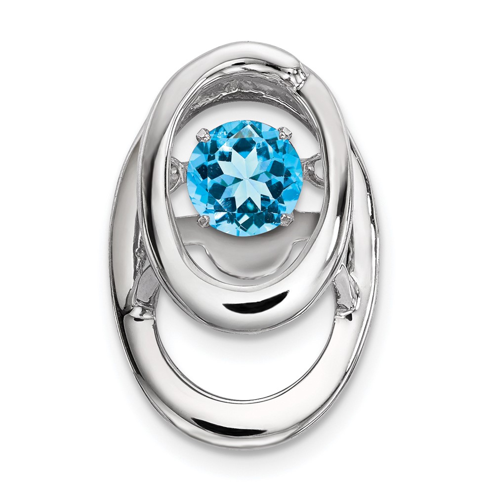 Sterling Silver Rhodium Blue Topaz Birthstone Vibrant Chain Slide (QBPD32DEC)