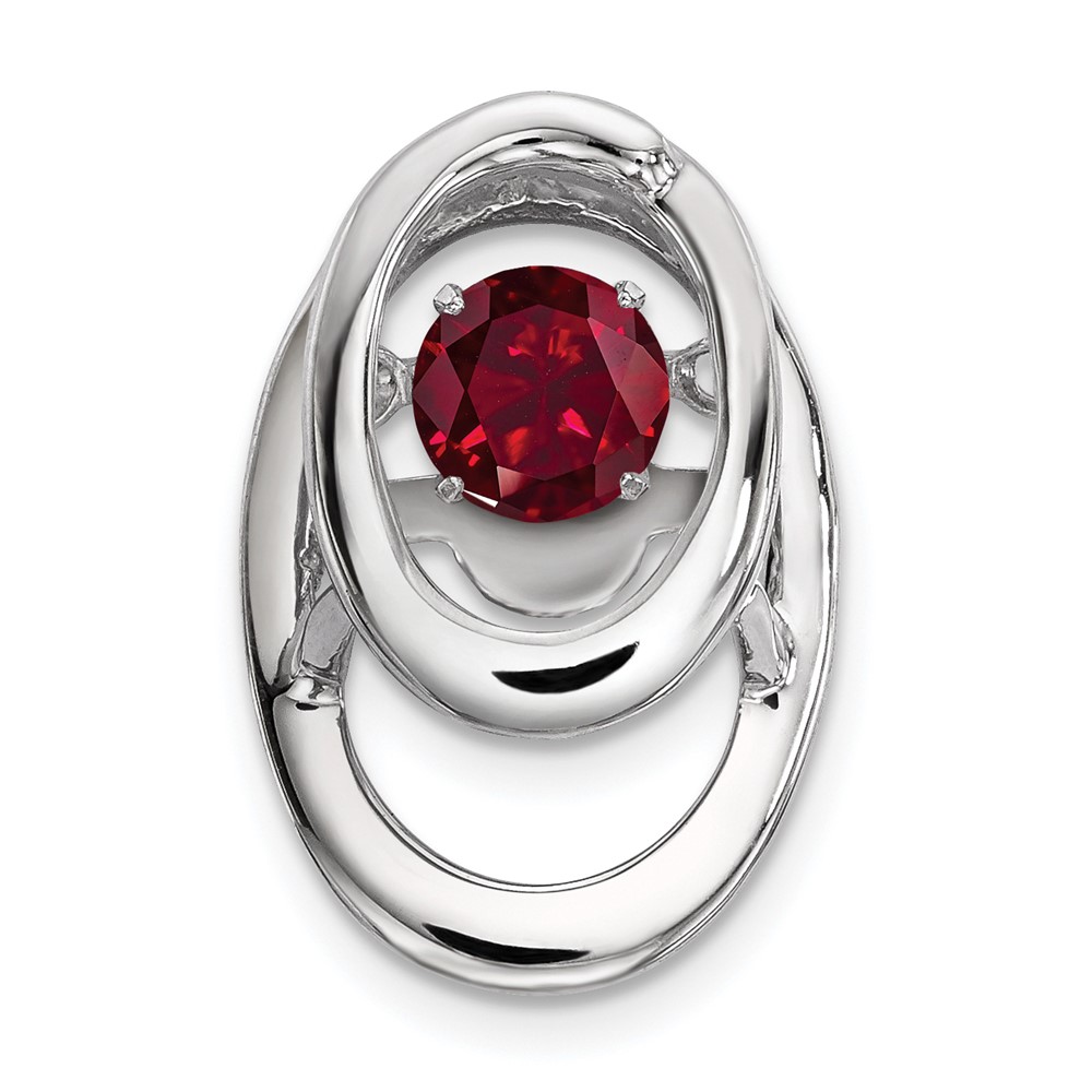 Sterling Silver Rhodium Plated Lab Created Ruby Birthstone Vibrant Chain Slide (QBPD32JUL)