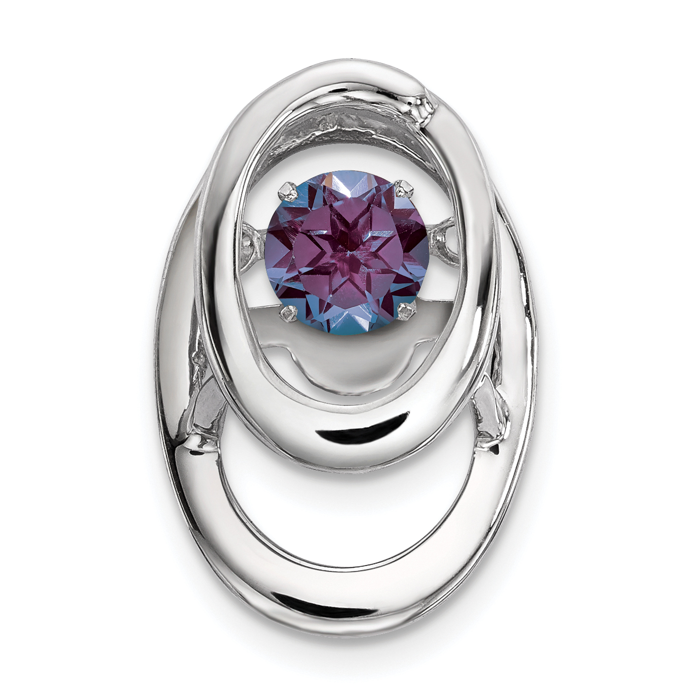 Sterling Silver Rhodium Created Alexandrite Birthstone Vibrant Chain Slide (QBPD32JUN)