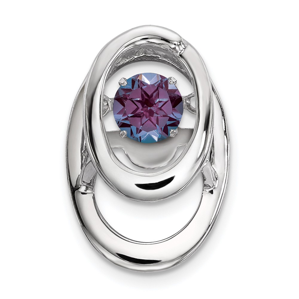Sterling Silver Rhodium Created Alexandrite Birthstone Vibrant Chain Slide (QBPD32JUN)