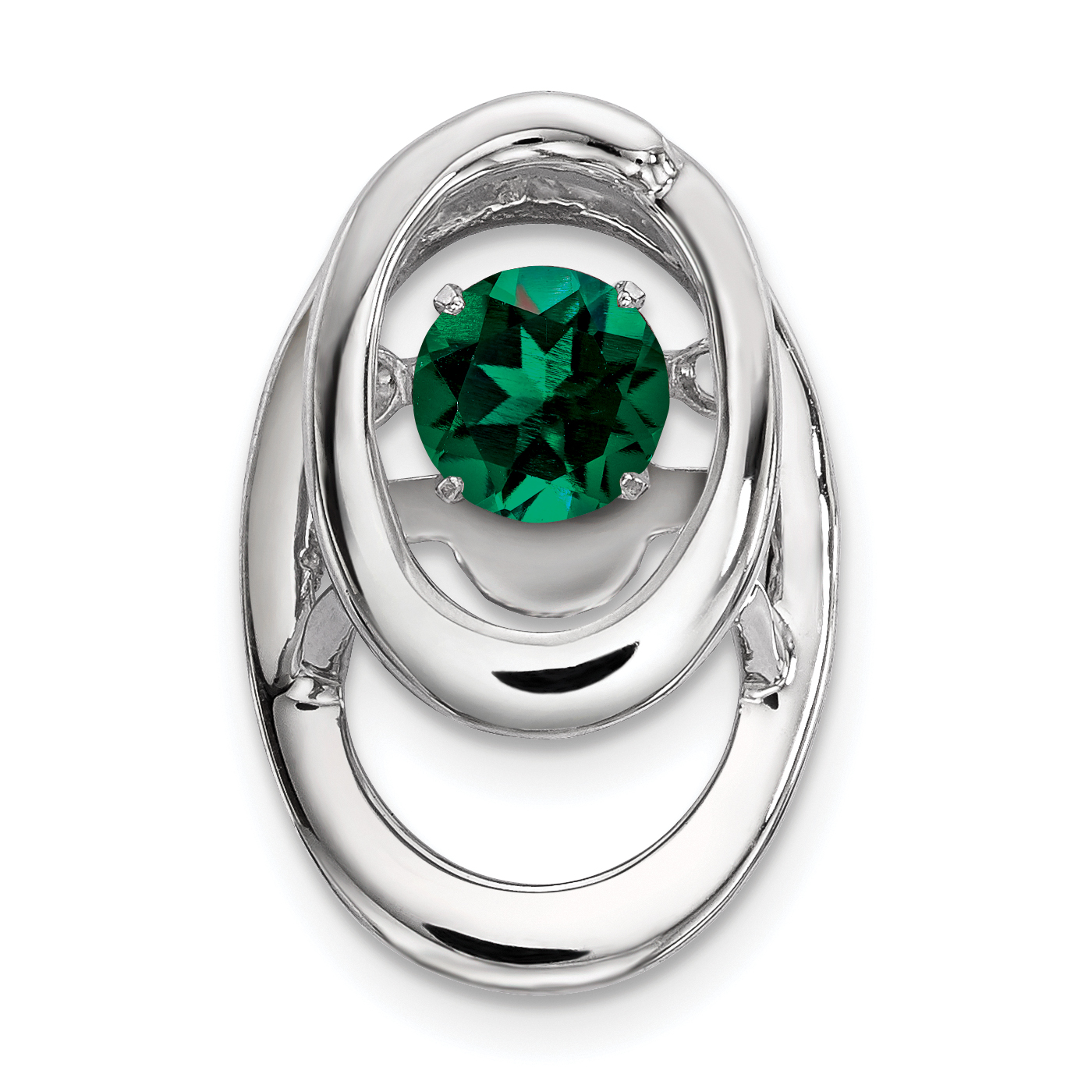 Sterling Silver Rhodium Created Emerald Birthstone Vibrant Chain Slide (QBPD32MAY)