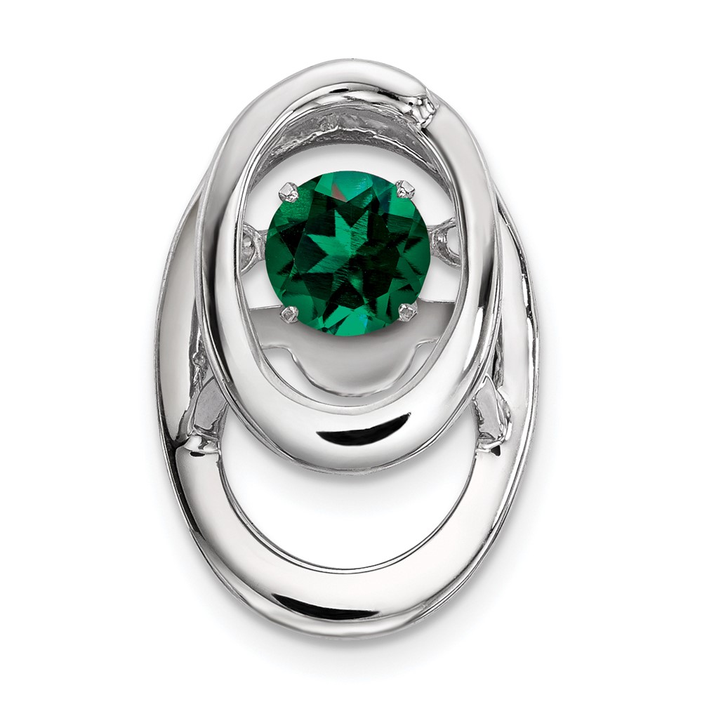Sterling Silver Rhodium Created Emerald Birthstone Vibrant Chain Slide (QBPD32MAY)