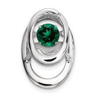 Sterling Silver Rhodium Created Emerald Birthstone Vibrant Chain Slide view 1