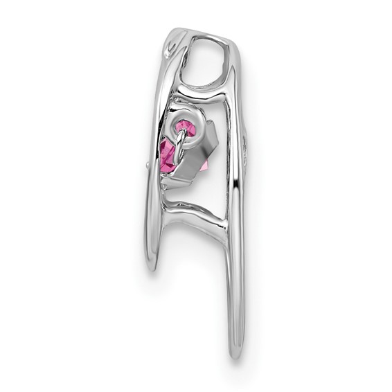 Sterling Silver Rhodium Pink CZ Birthstone Vibrant Necklace