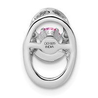 Sterling Silver Rhodium Plated Pink CZ Birthstone Vibrant Chain Slide view 4