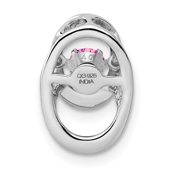 Sterling Silver Rhodium Pink CZ Birthstone Vibrant Necklace