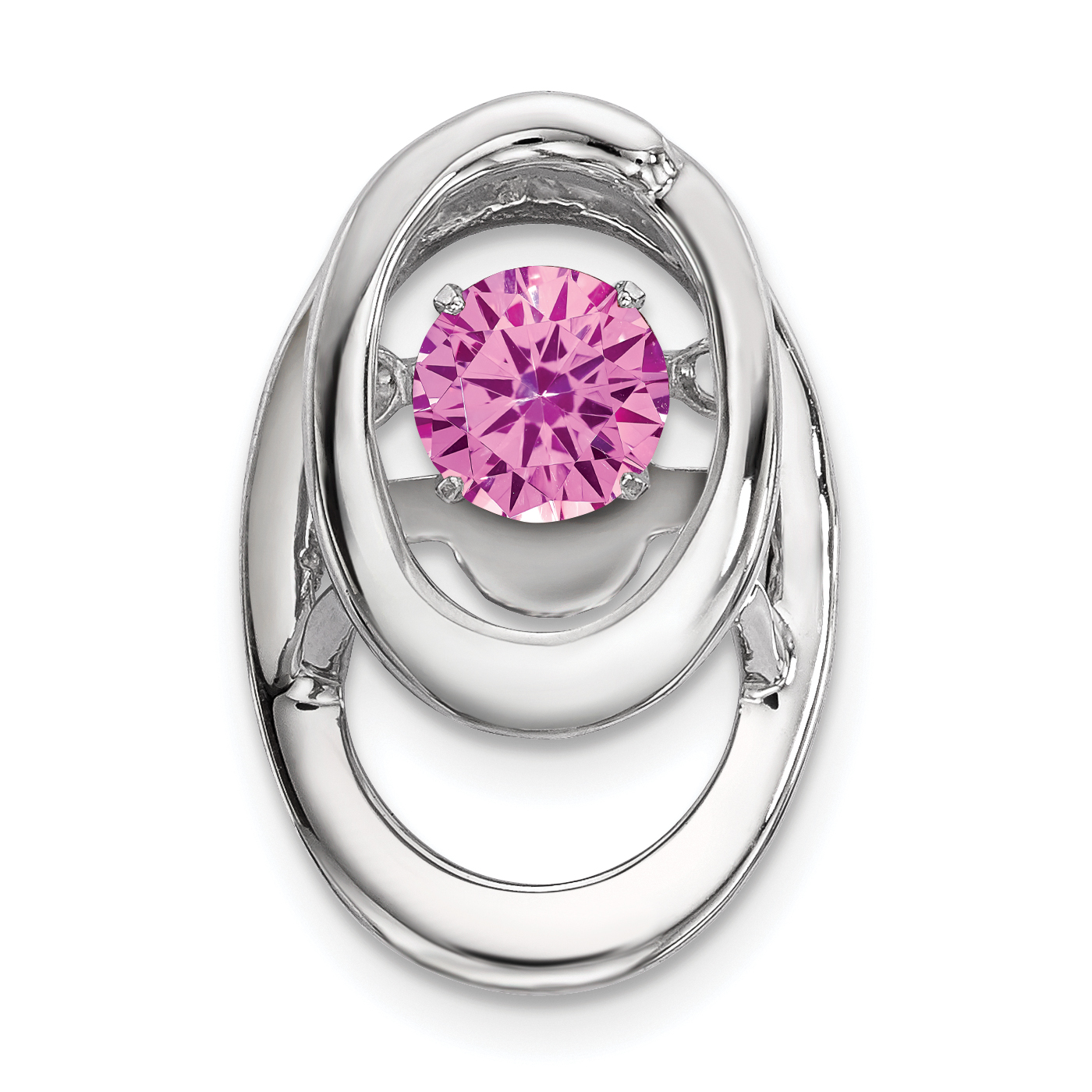 Sterling Silver Rhodium Plated Pink CZ Birthstone Vibrant Chain Slide (QBPD32OCT)