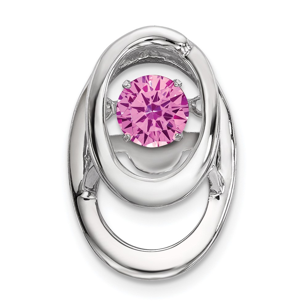Sterling Silver Rhodium Plated Pink CZ Birthstone Vibrant Chain Slide (QBPD32OCT)