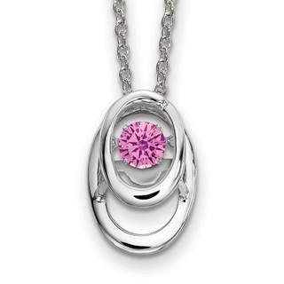 Sterling Silver Rhodium Pink CZ Birthstone Vibrant Necklace