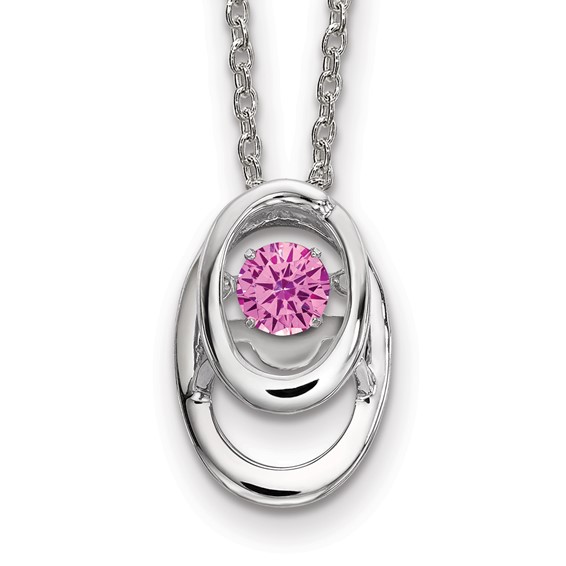 Sterling Silver Rhodium Pink CZ Birthstone Vibrant Necklace
