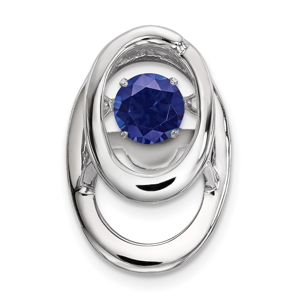 Sterling Silver Rhodium Created Sapphire Birthstone Vibrant Chain Slide (QBPD32SEP)