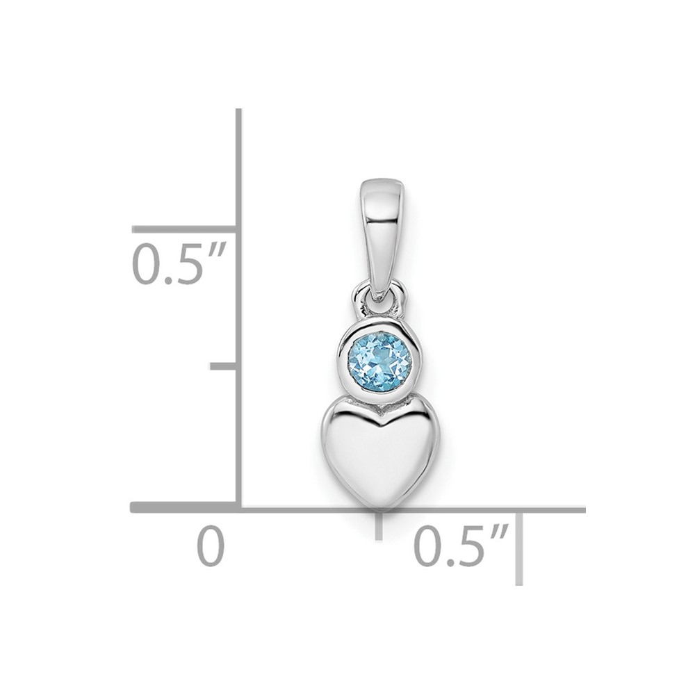Sterling Silver Rhodium-plated Polished LS Blue Topaz Heart Pendant (QBPD35DEC)