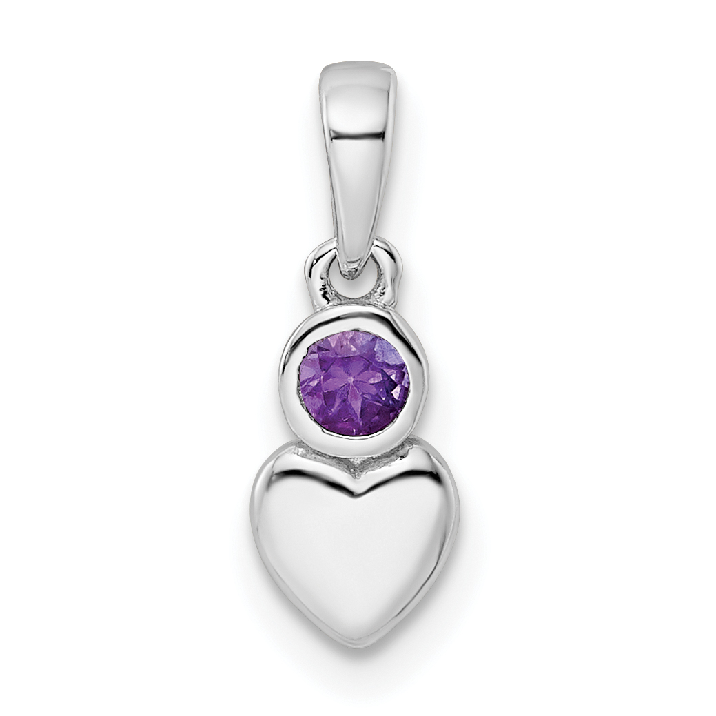 Sterling Silver Rhodium-plated Polished Amethyst Heart Pendant (QBPD35FEB)