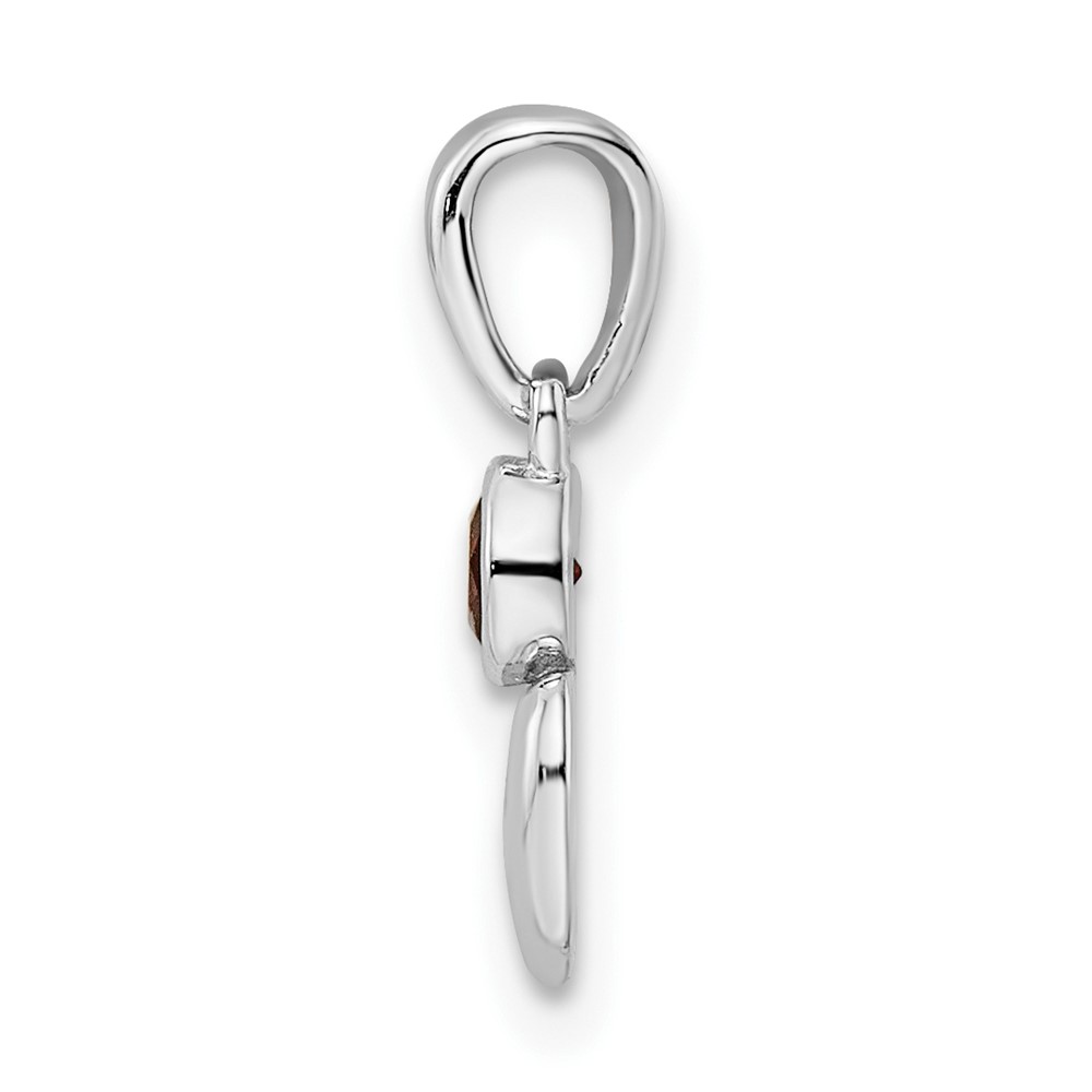 Sterling Silver Rhodium-plated Polished Garnet Heart Pendant (QBPD35JAN)