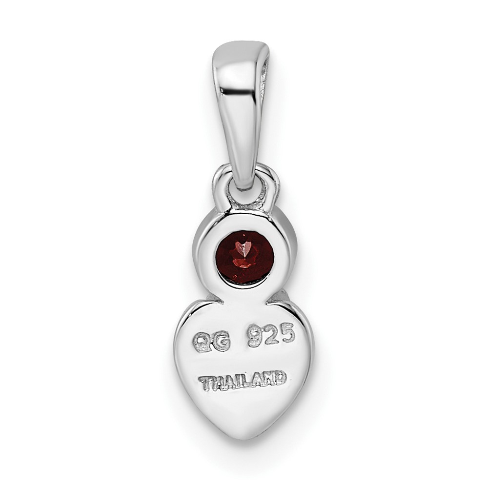 Sterling Silver Rhodium-plated Polished Garnet Heart Pendant (QBPD35JAN)