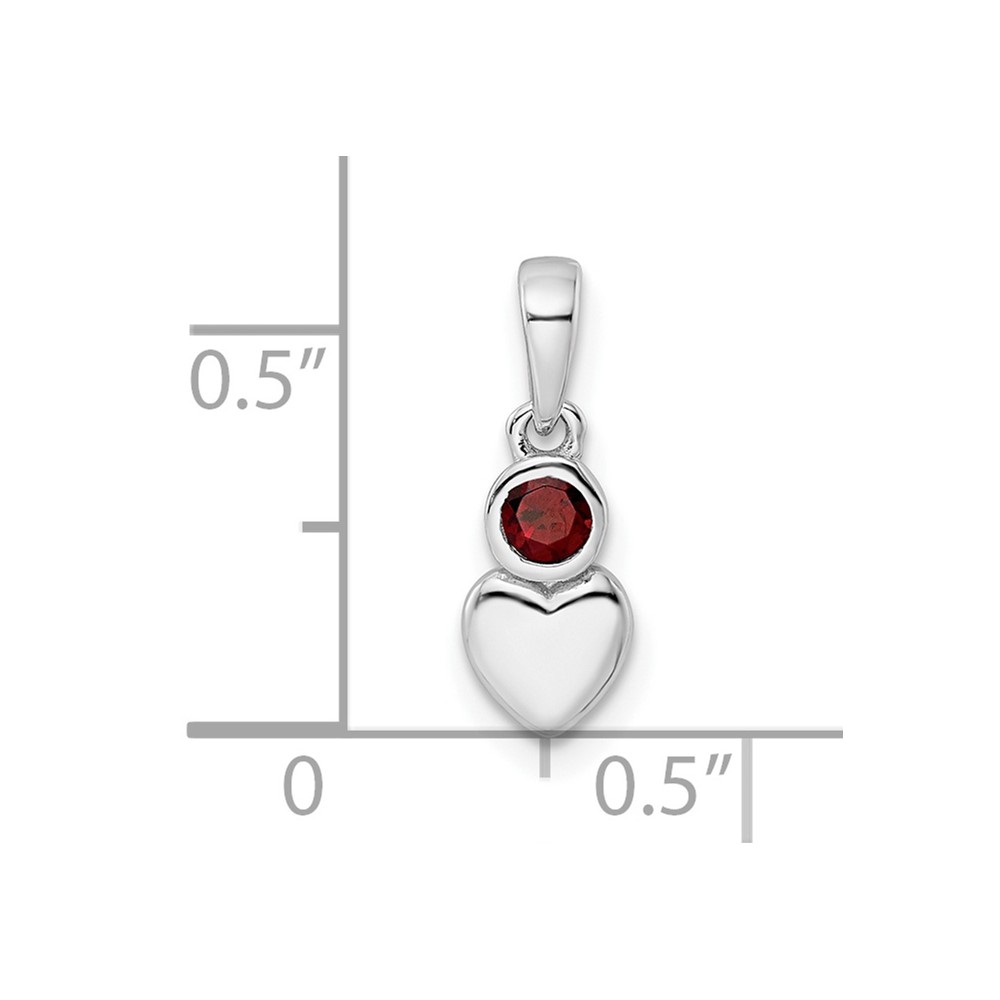 Sterling Silver Rhodium-plated Polished Garnet Heart Pendant (QBPD35JAN)