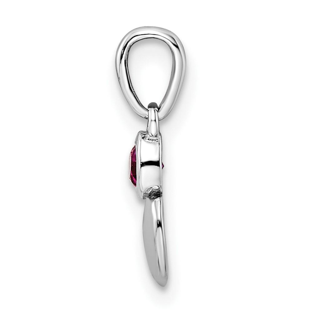 Sterling Silver Rhodium-plated Polished Created Ruby Heart Pendant (QBPD35JUL)