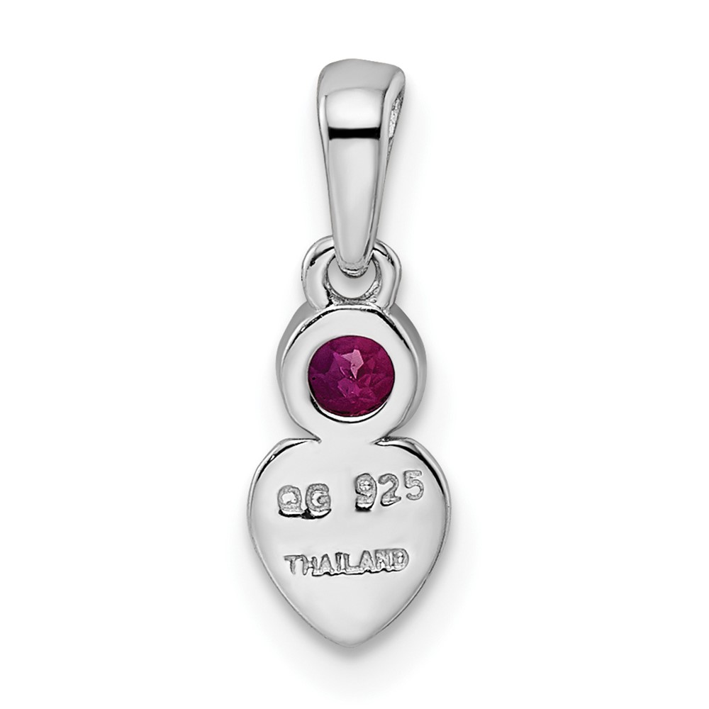 Sterling Silver Rhodium-plated Polished Created Ruby Heart Pendant (QBPD35JUL)