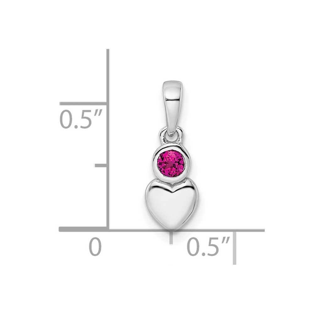 Sterling Silver Rhodium-plated Polished Created Ruby Heart Pendant (QBPD35JUL)