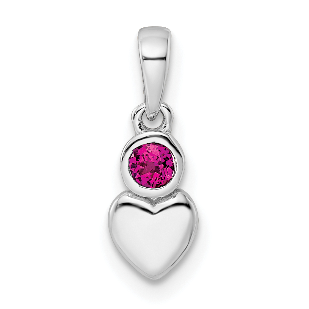 Sterling Silver Rhodium-plated Polished Created Ruby Heart Pendant (QBPD35JUL)