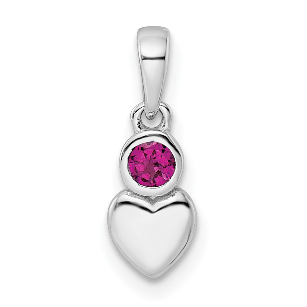 Sterling Silver Rhodium-plated Polished Rhodolite Garnet Heart Pendant (QBPD35JUN)