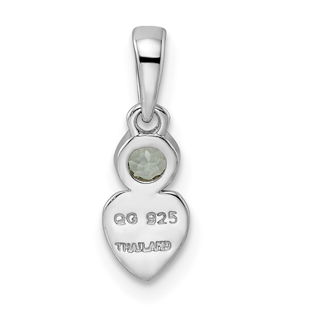 Sterling Silver Rhodium-plated Polished Aquamarine Heart Pendant (QBPD35MAR)