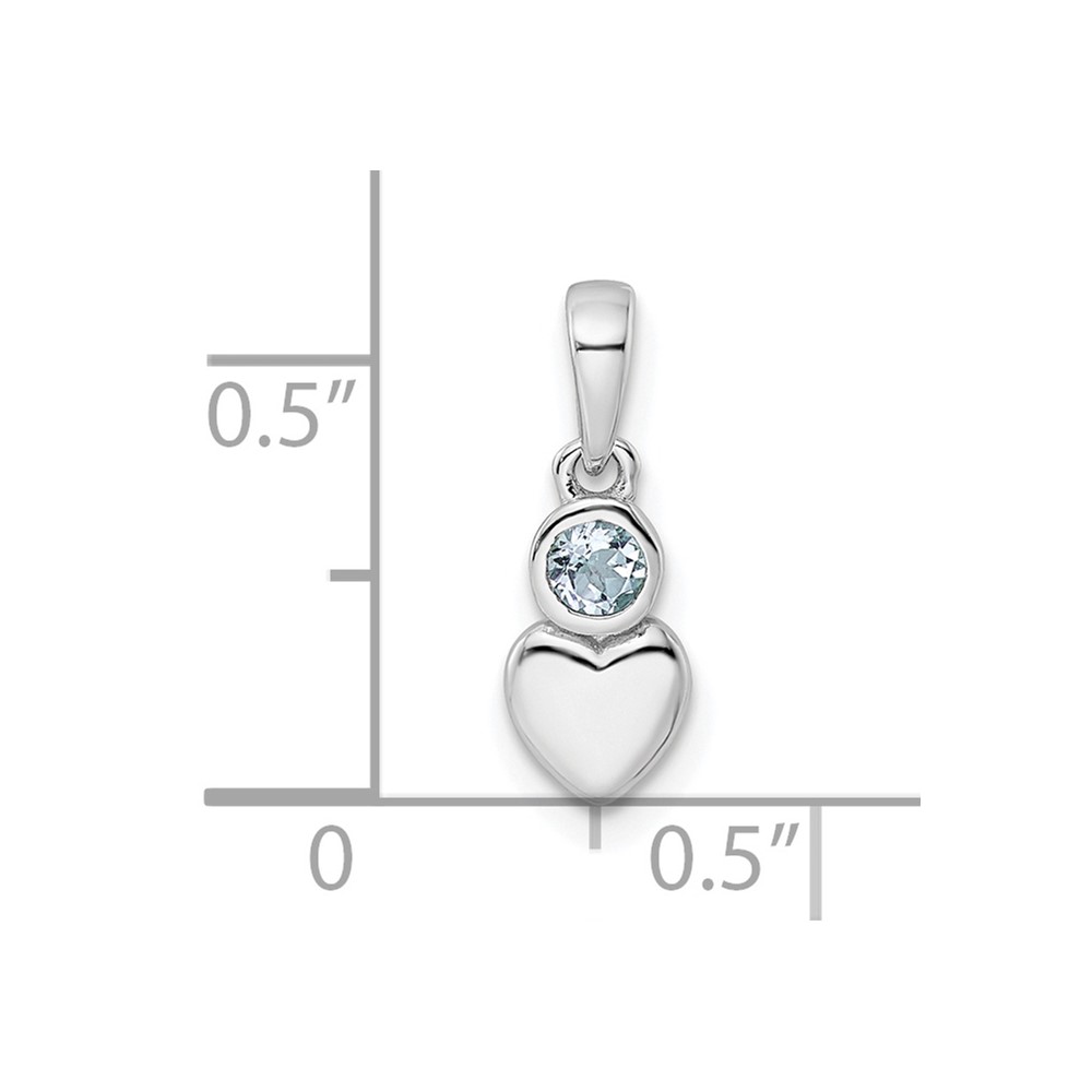 Sterling Silver Rhodium-plated Polished Aquamarine Heart Pendant (QBPD35MAR)