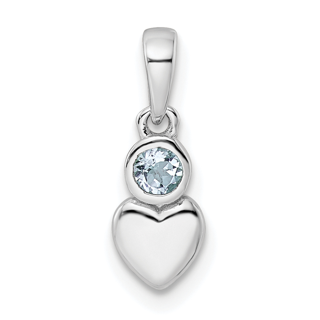 Sterling Silver Rhodium-plated Polished Aquamarine Heart Pendant (QBPD35MAR)