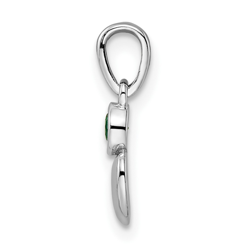 Sterling Silver Rhodium-plated Lab Created Emerald Heart Pendant (QBPD35MAY)