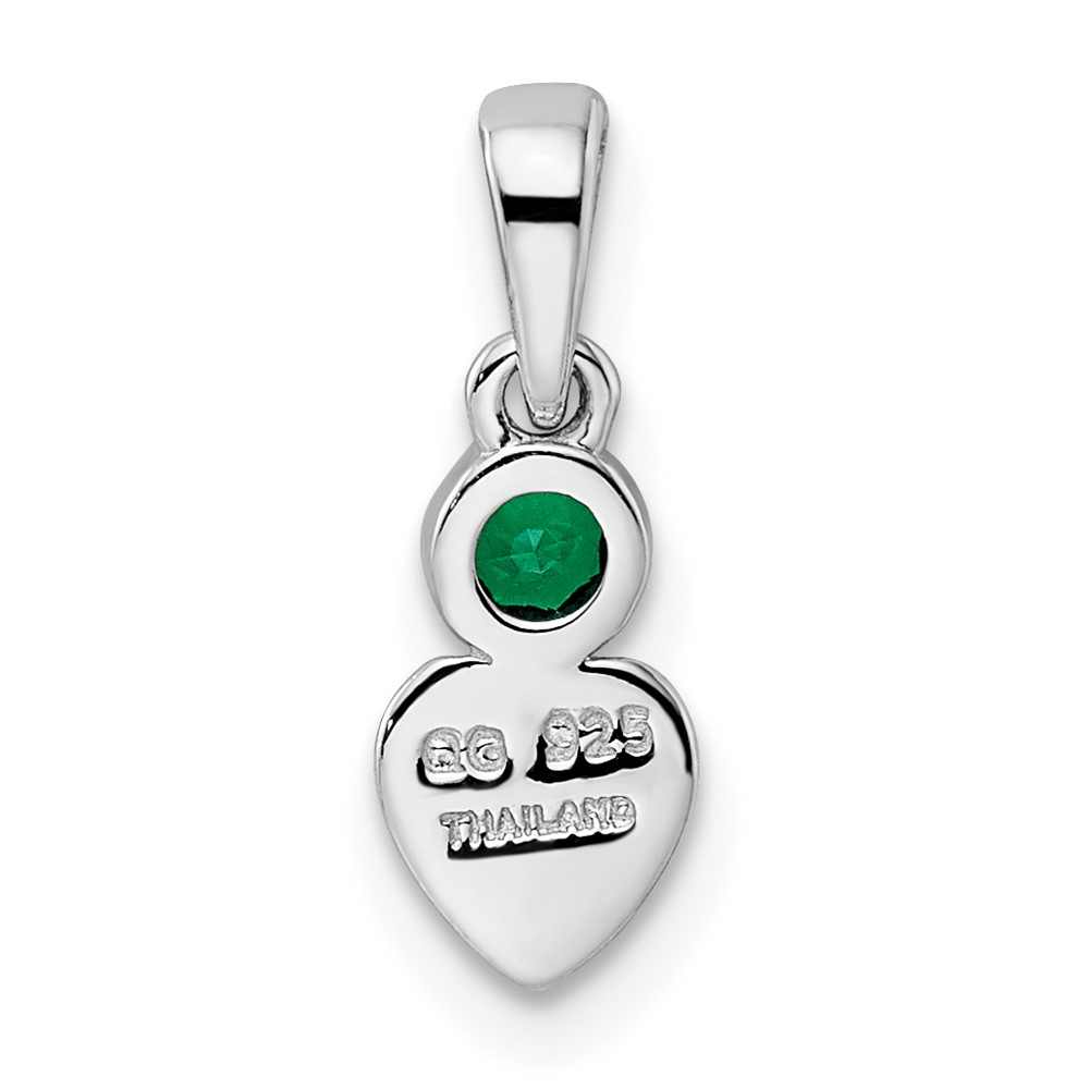 Sterling Silver Rhodium-plated Lab Created Emerald Heart Pendant (QBPD35MAY)