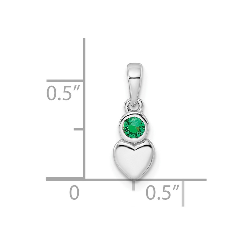Sterling Silver Rhodium-plated Lab Created Emerald Heart Pendant (QBPD35MAY)