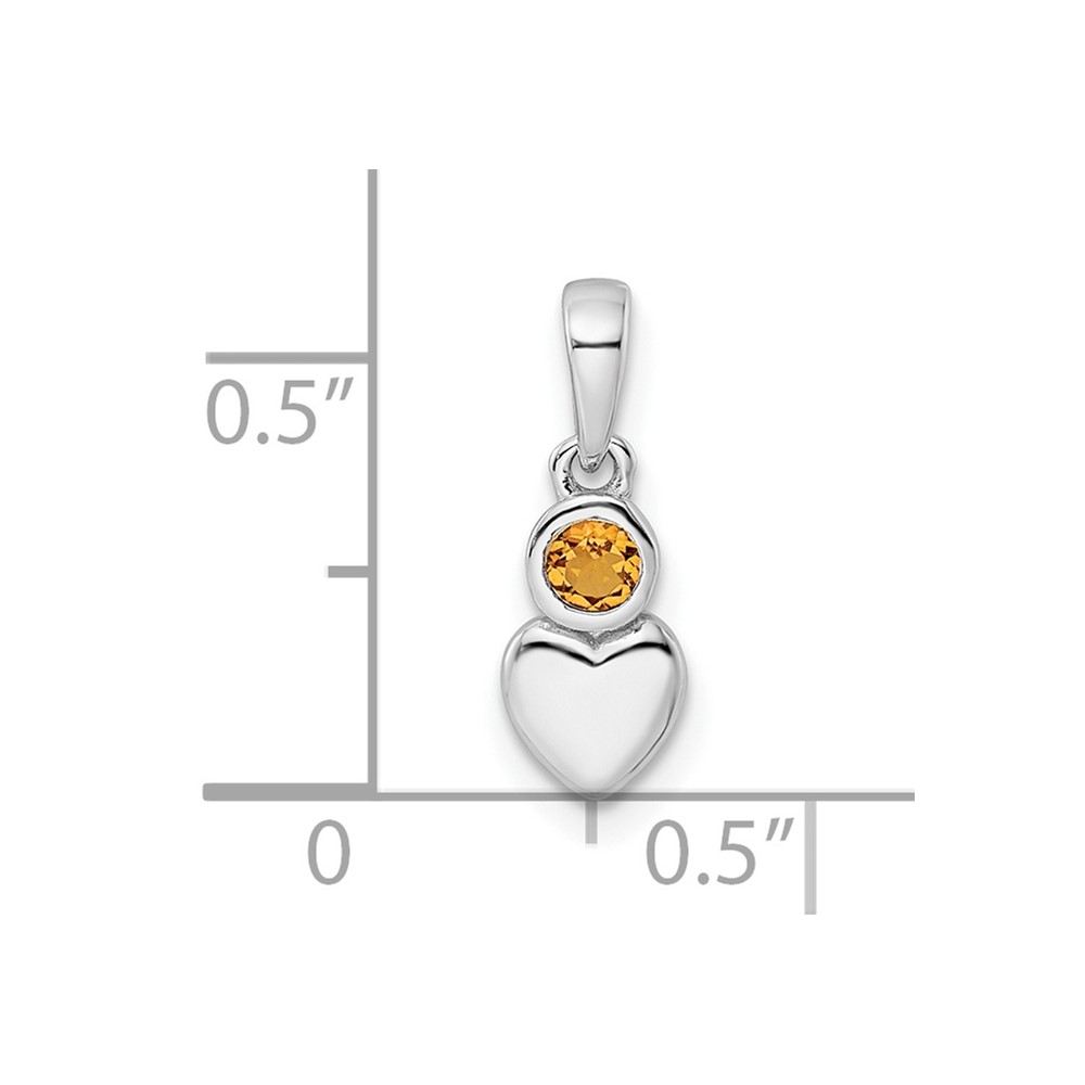 Sterling Silver Rhodium-plated Polished Citrine Heart Pendant (QBPD35NOV)