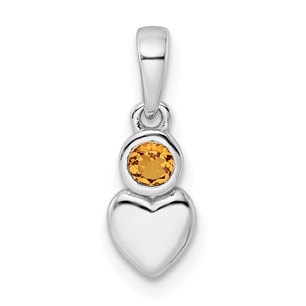 Sterling Silver Rhodium-plated Polished Citrine Heart Pendant (QBPD35NOV)