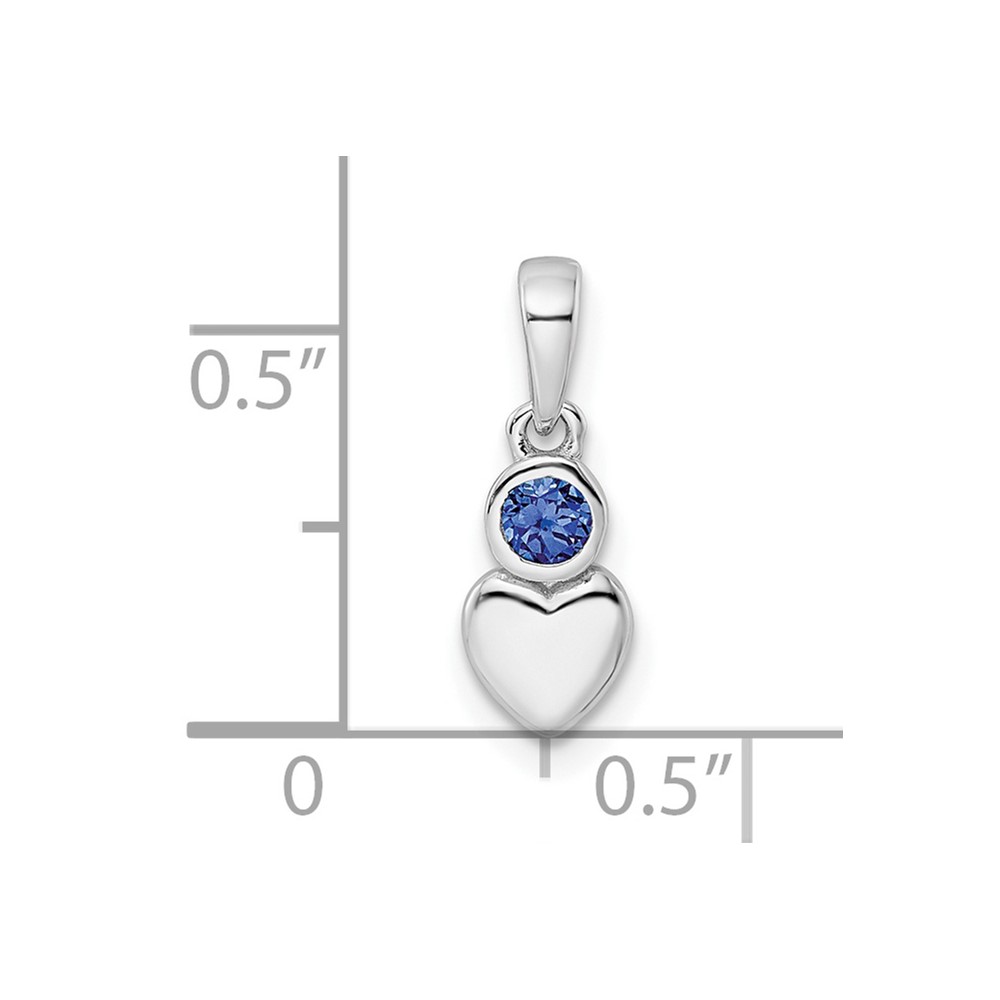 Sterling Silver Rhodium-plated Lab Created Sapphire Heart Pendant (QBPD35SEP)