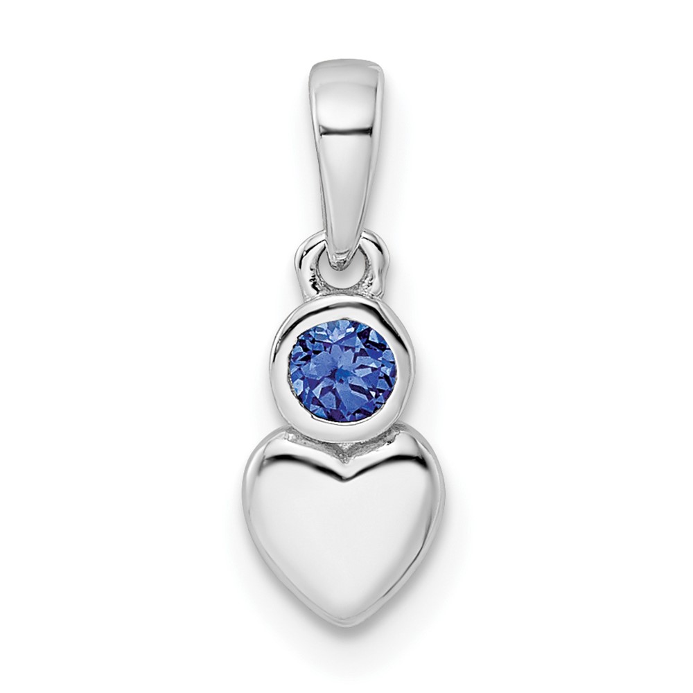 Sterling Silver Rhodium-plated Lab Created Sapphire Heart Pendant (QBPD35SEP)