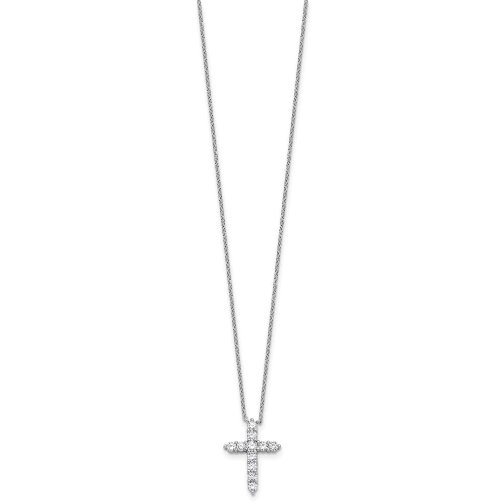 SS RH-plated CZ April Birthstone Cross 16in w/2in ext Necklace (QBPD36APR)