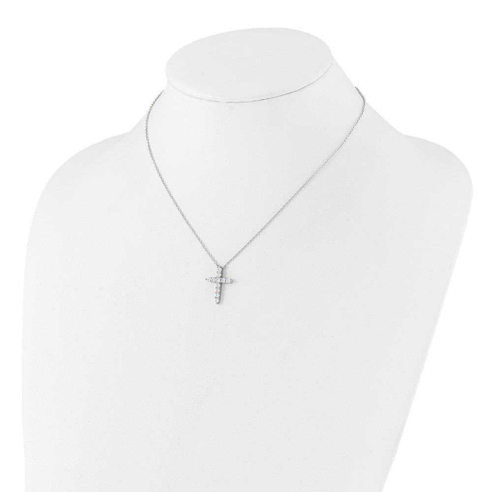 SS RH-plated CZ April Birthstone Cross 16in w/2in ext Necklace (QBPD36APR)