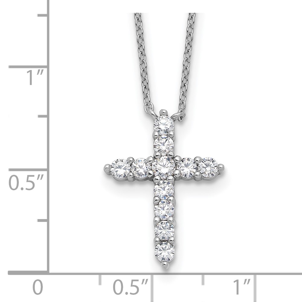 SS RH-plated CZ April Birthstone Cross 16in w/2in ext Necklace (QBPD36APR)
