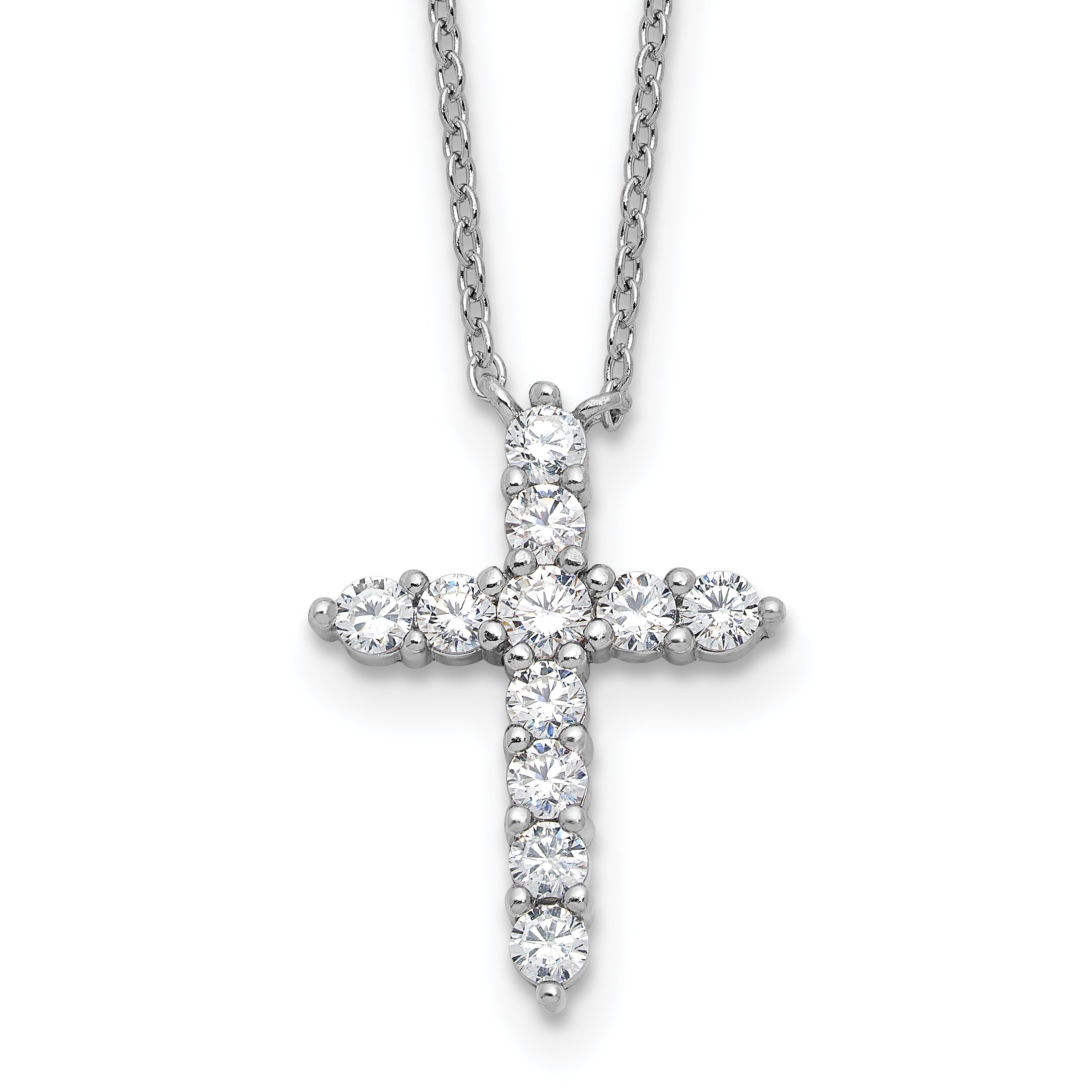 SS RH-plated CZ April Birthstone Cross 16in w/2in ext Necklace (QBPD36APR)