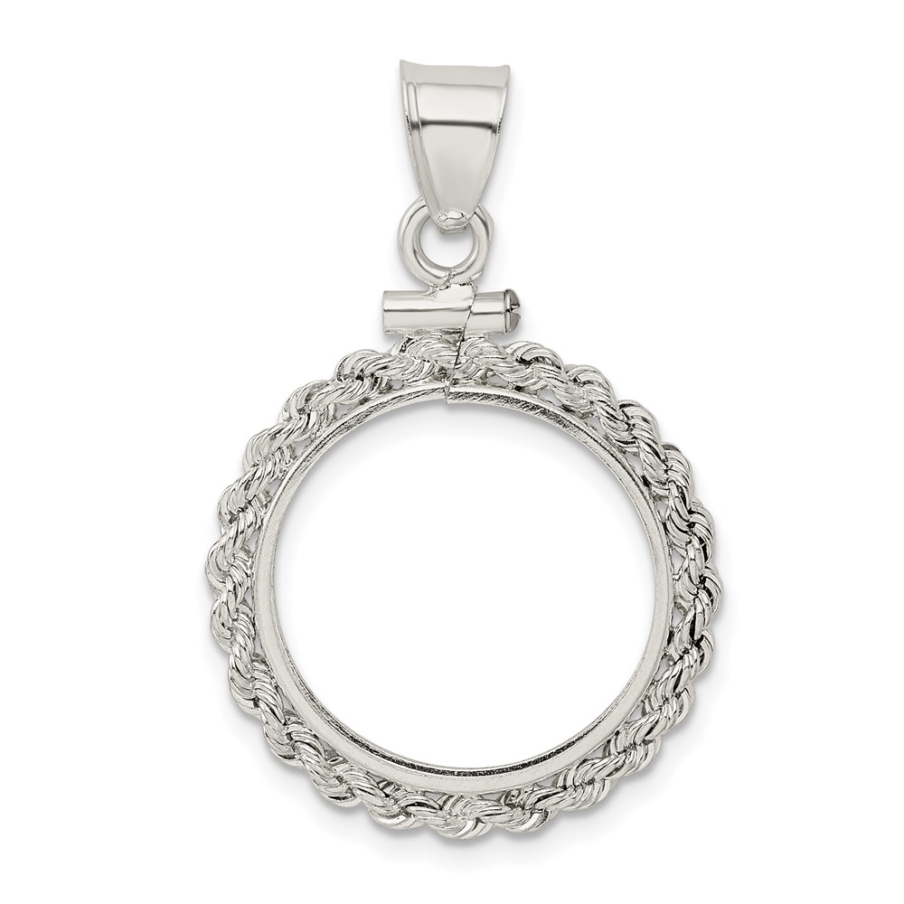 Wideband Distinguished Coin Jewelry Sterling Silver Polished Rope 19.1 x 1.5mm $0.01 Screw Top Coin Bezel Pendant (QBR1)