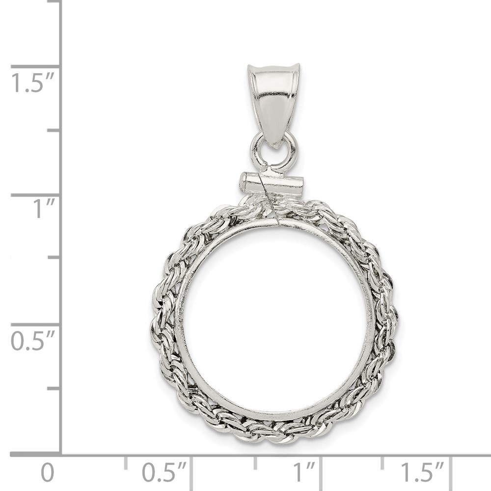 Wideband Distinguished Coin Jewelry Sterling Silver Polished Rope 19.1 x 1.5mm $0.01 Screw Top Coin Bezel Pendant (QBR1)