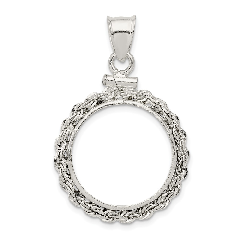 Wideband Distinguished Coin Jewelry Sterling Silver Polished Rope 19.1 x 1.5mm $0.01 Screw Top Coin Bezel Pendant (QBR1)